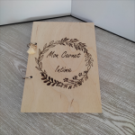 Intimate notebook with pyrographed wood cover (handmade), customizable