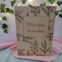 Large wooden recipe book, engraved and pyrographed, handmade 