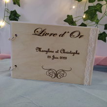 Guestbook, wedding, baptism in wood engraved and customizable. Models to choose from. Handcrafted work