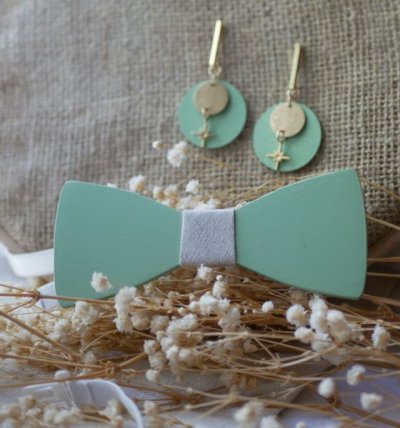 Wooden bow tie to match earrings