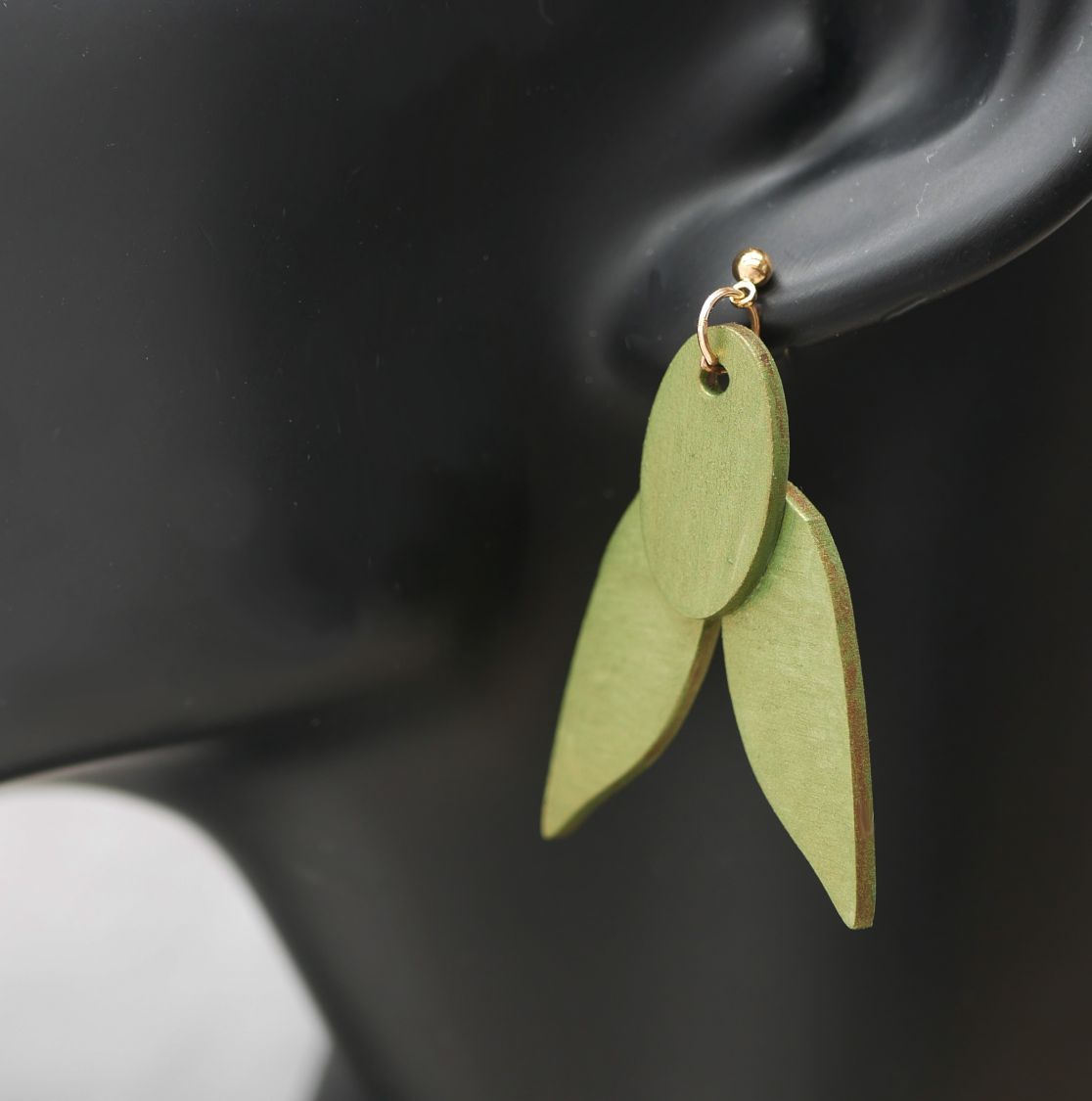 Wooden earrings Cicadas green shiny