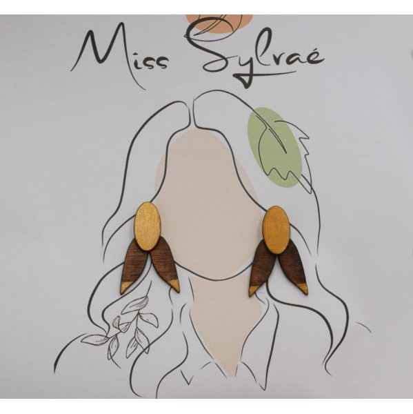 Cicada earrings in walnut wood and gilded 