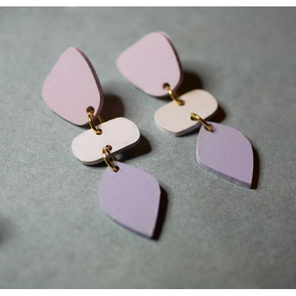 Boucles d'oreilles en bois pastel en 3 parties