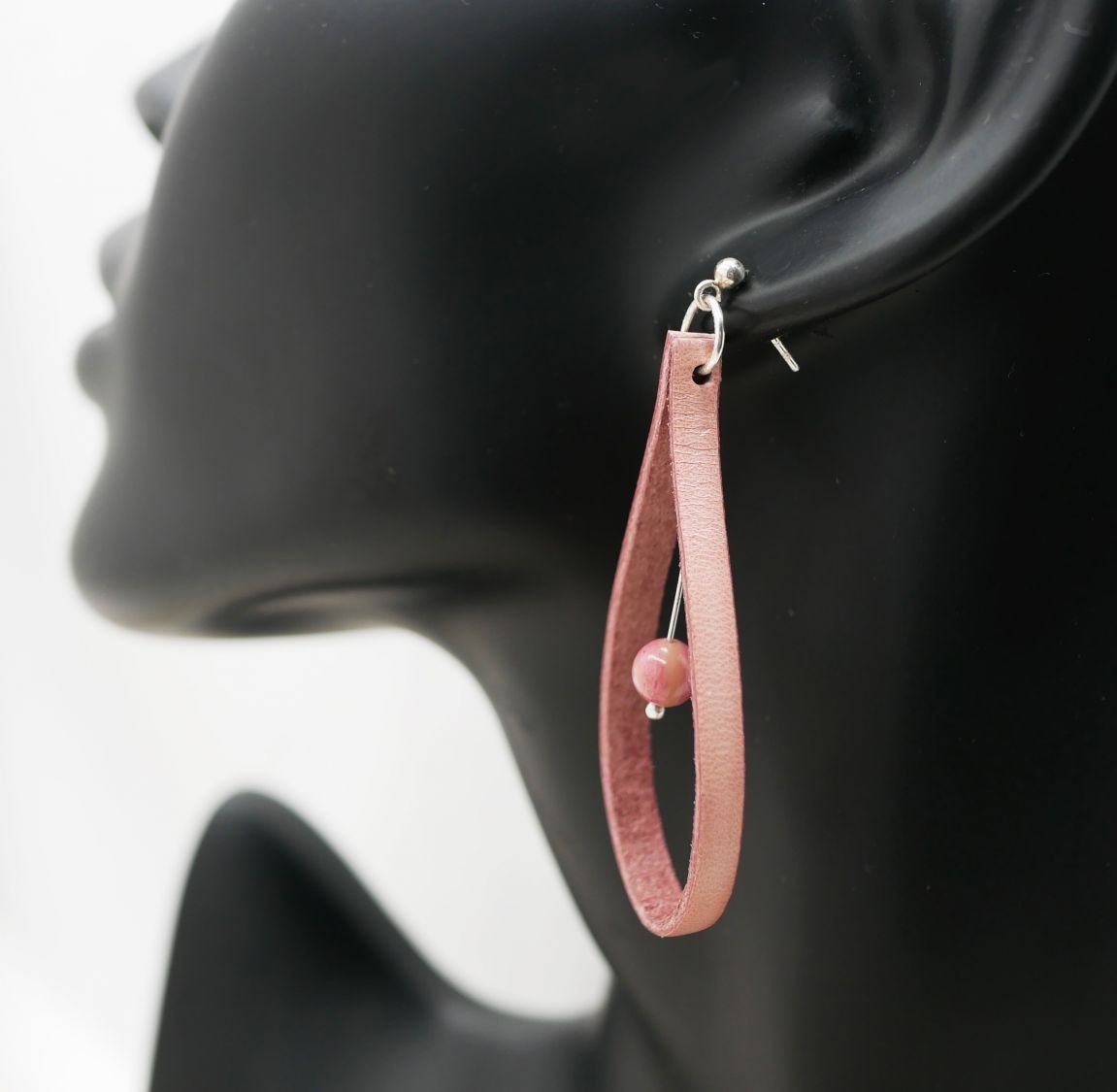 Old rose leather earrings on 925 silver studs 