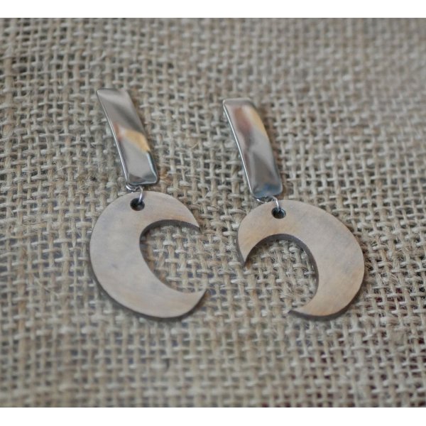 Silver plated patinated wood graphic earrings 
