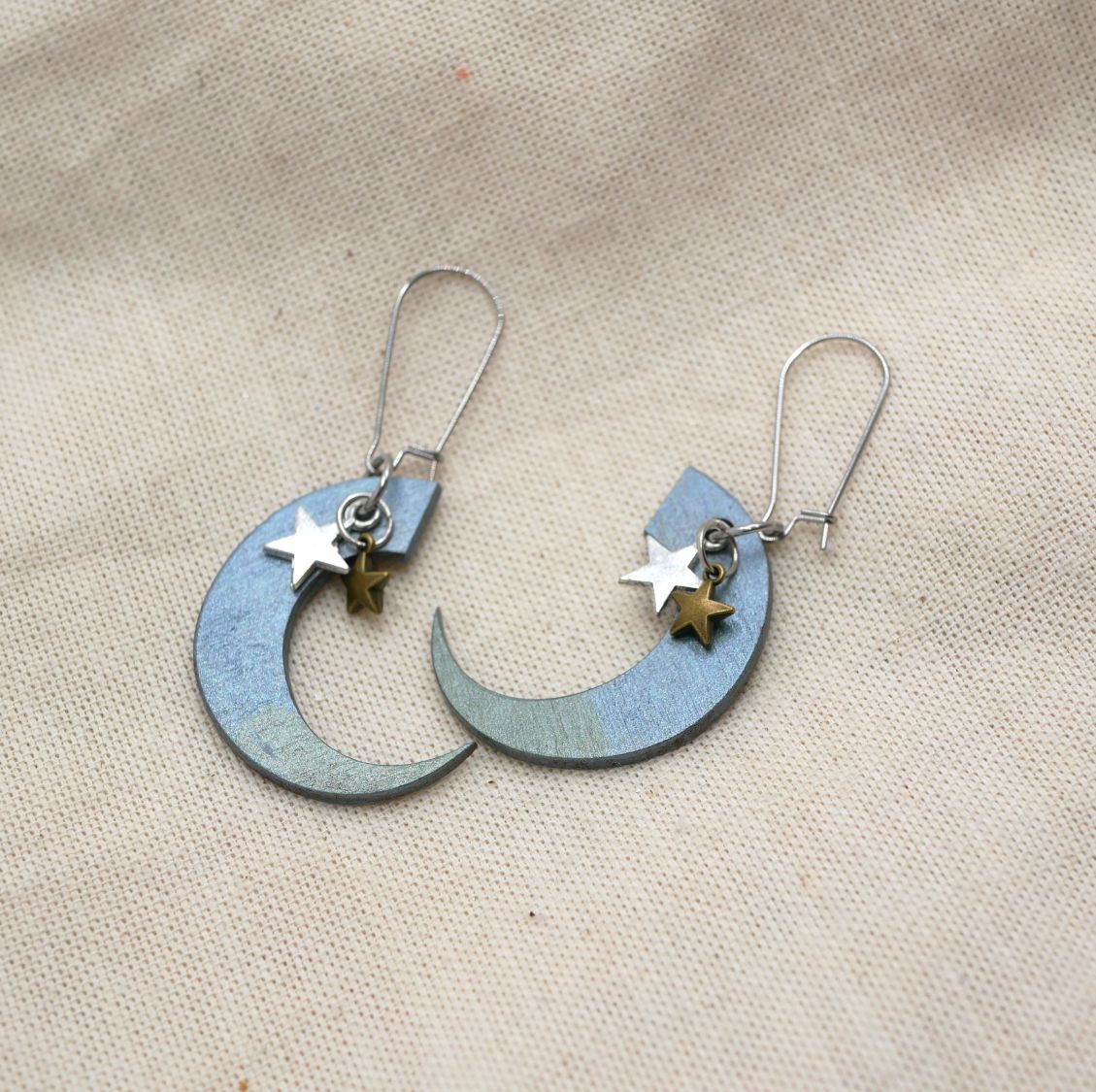 Silver moon earrings and star charms 