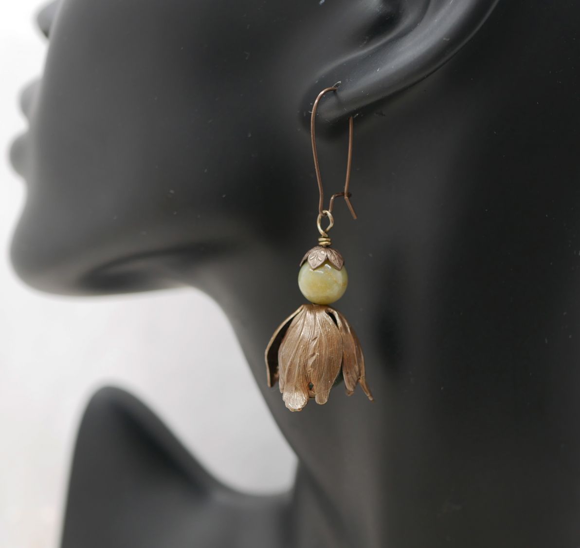 Natural brass and gemstone large petals earrings 