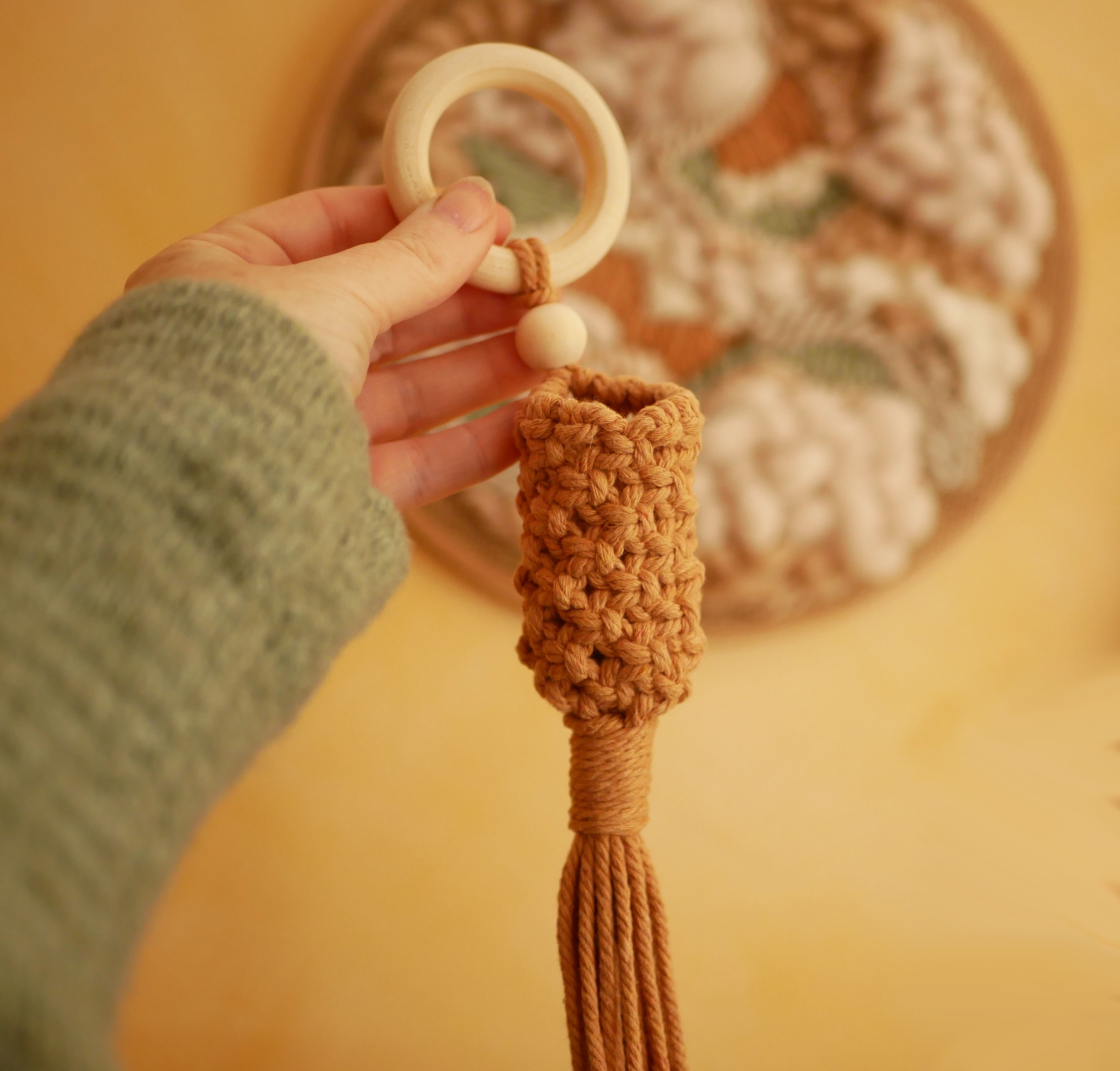 Petite suspension en macramé pour mini plantes avec corde coton couleur au choix 