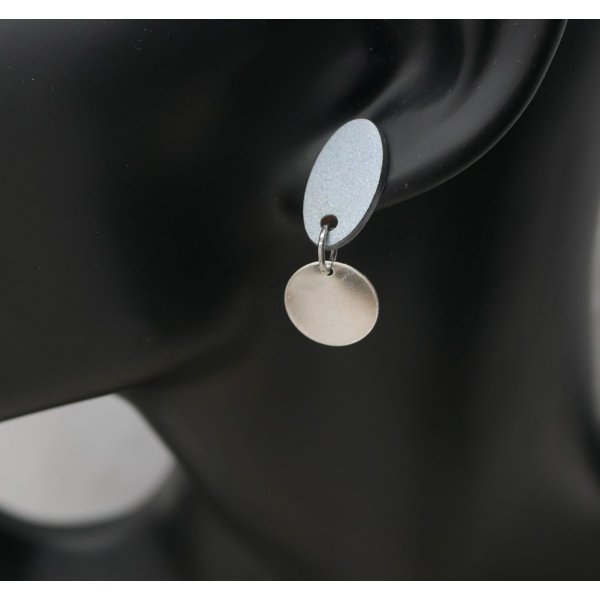 Small geometrical earrings in blue gray wood 