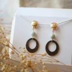 Walnut wood and amazonite gemstone clip on earrings