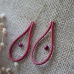 Coral red leather earrings with matching pearls