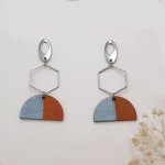 Grey and brown geometric pendant earrings