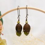 Natural brass and olivine gemstone pendant earrings