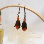 Natural brass and orange stone beads petals earrings