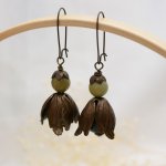 Natural brass and gemstone large petals earrings 