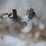 Silver plated patinated wood graphic earrings 