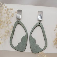 Large earrings in painted wood green of gray