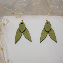 Wooden earrings Cicadas green shiny