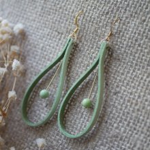 Almond green leather and light green gemstone earrings