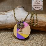 Wooden pendant painted in colors with bronze charm to personalize