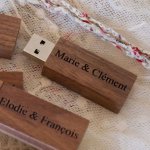Small engraved walnut wood USB key to personalize