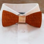 Wooden bow tie Beechwood metallic leather ribbon to be personalized by engraving