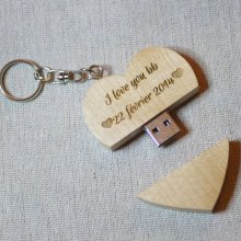 Wooden engraved heart USB key ring to personalize