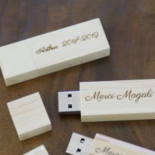 Small 16GB USB flash drive in clear wood to personalize for a unique gift