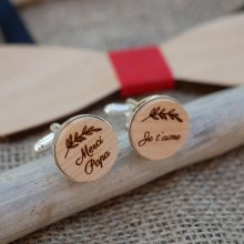 Cufflinks set in silver engraved wood 4 sizes to choose from