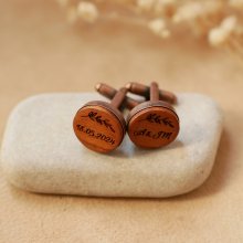 Wooden cufflinks set in aged copper 16 mm customizable