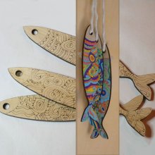 Wall decoration Sardines engraved wood to paint 