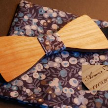 Wooden bow tie set Liberty pouch L13 blue tones
