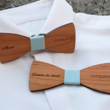 Wooden bow tie cherry wood oiled linen to be personalized made in France