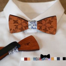 Wooden bow tie engraved with large flowers to personalize