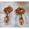 BO Harmony Amber embroidered with Swarovski Crystals, 1960's bohemian glass cabochons, mini beads, seed beads and 14K Gold Filled ear hooks