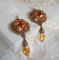 BO Harmony Amber embroidered with Swarovski Crystals, 1960's bohemian glass cabochons, mini beads, seed beads and 14K Gold Filled ear hooks