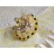 Flower ring embroidered with Swarovski crystals, round pearly beads, seed beads and a 925/1000 silver ring stand