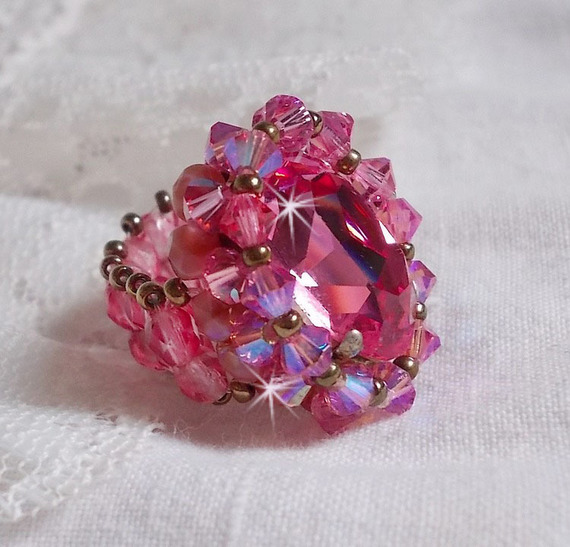 Royal Rose ring with facets and a Swarovski crystal cabochon