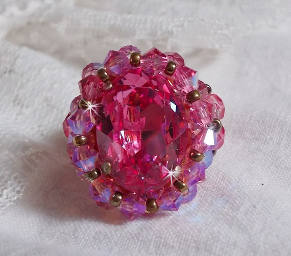 Royal Rose ring with facets and a Swarovski crystal cabochon