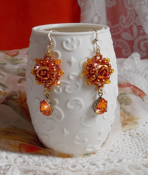 BO Lady in Orange embroidered with Swarovski Tangerine crystals, seed beads and bohemian glass beads