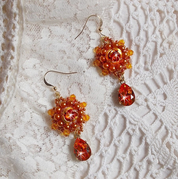 BO Lady in Orange embroidered with Swarovski Tangerine crystals, seed beads and bohemian glass beads