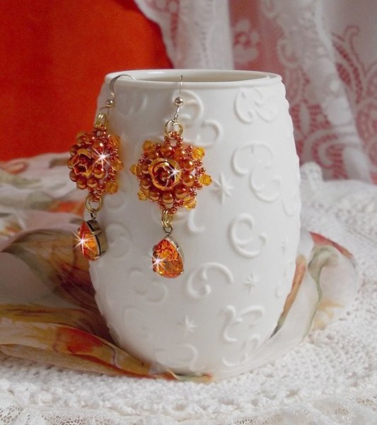 BO Lady in Orange embroidered with Swarovski Tangerine crystals, seed beads and bohemian glass beads