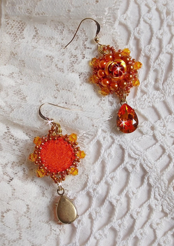 BO Lady in Orange embroidered with Swarovski Tangerine crystals, seed beads and bohemian glass beads