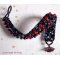 Black and red velvet beads bracelet with facets and pearly glass beads