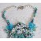 Necklace Plastron La Petite Sirène Haute-Couture embroidered with semi-precious stones of Howlite, Moonstones and Crystals