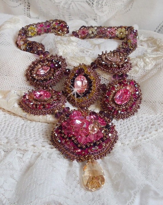 Majestic Crystal Haute-Couture Necklace with cabochons, Swarovski crystal bicones, glass beads and high quality seed beads