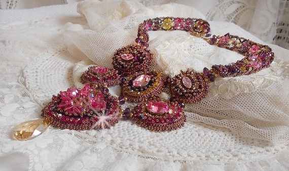 Majestic Crystal Haute-Couture Necklace with cabochons, Swarovski crystal bicones, glass beads and high quality seed beads