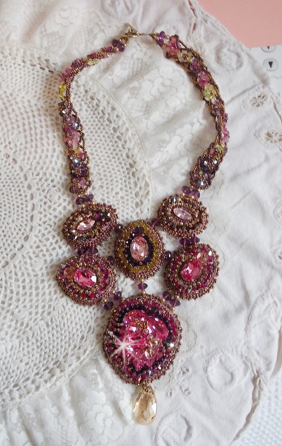 Majestic Crystal Haute-Couture Necklace with cabochons, Swarovski crystal bicones, glass beads and high quality seed beads