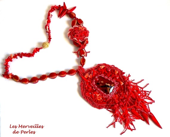 Coralie pendant necklace embroidered with abundant semi-precious stones.