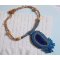 Corsica pendant necklace embroidered with a sapphire blue agate and beige seed beads